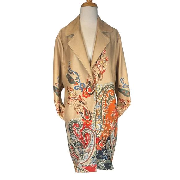 Chicos Paisley Long Swing Coat Boho Artsy Duster Jacket Travel Open Front Size3 - Picture 3 of 12